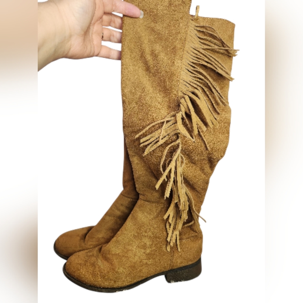 Fringe Boots Size 6 Leather Tan Fringe Tall Boot Mossimo Target